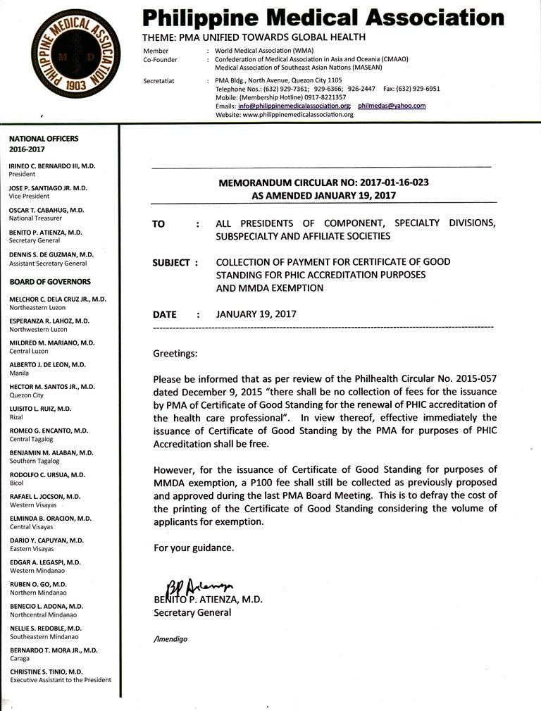 Memo Circular re Collection of Payment for COGS of MMDA Philhealth